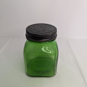 Vintage Duraglas Green Glass Medicine Bottle with Metal Lid 4 Ounce Jar